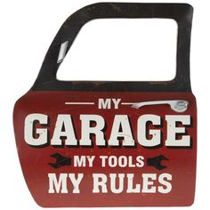 a red and black container that says, my garage my tools my rules