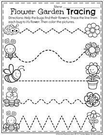 the flower garden traceing worksheet for kids to practice their handwriting and writing skills