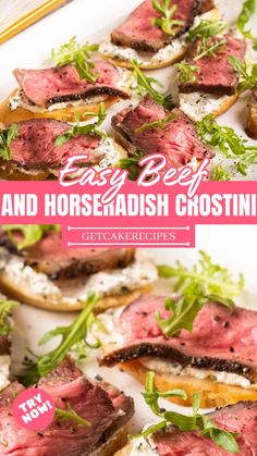 beef and horseradish crostini on toasted bread