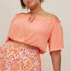 Nwt New With Tags Torrid Size 1x Orange Crop Top. Crinkle Gauze Woven Fabric, Lightweight, Textured, Breathable, 100% Rayon, Off Shoulder Neckline, Elastic Waist. In Excellent Condition. White Lace Crop Top, Maxi Skirt Set, Orange Crop Top, White Peplum, Floral Lace Tops, Off Shoulder Crop Top, Gauze Dress, Short Sleeve Cropped Top, Mesh Long Sleeve