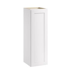 a tall white cabinet with a door on the side and a drawer at the bottom