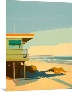 a painting of a house on the beach