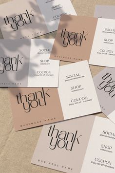 many thank you cards are on top of each other with the words thank you in black and white