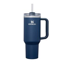 the stanley travel mug is shown in blue