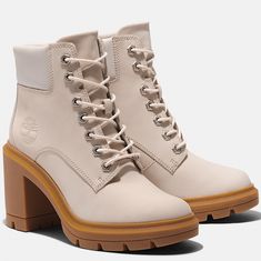 Timberland Allington Heights 6 Inch Boots Cream Nubuck Womens Size 9 A5y7m Nwt New W/O Box White Timberlands, Timberland Boot, Women In White, Boot For Women, Cream Heels, High Heel Stiefel, Plastic Heels, Heel Boot, Timberlands Shoes