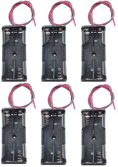 six battery holders with wires attached to them