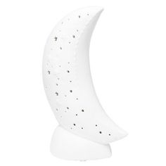 the moon lamp is white and has stars on it