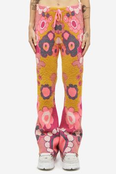 JACQUARD KNIT Pants in rose-pink polyamide, elastic waistband, fast lacing, floral pattern, tight | ERL Women's Jacquard Knit Pants in Rose/Pink | FW23/24 Jacquard Knit, Knit Pants, Fashion Labels, Luxury Retail, Rose Pink, Short Pants, Unisex Fashion, Pink Roses, Fur Coat