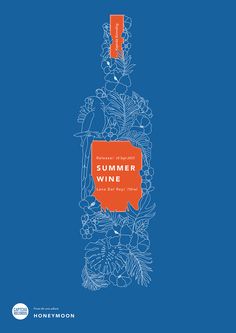 a bottle of wine sitting on top of a blue background with the words summer wine