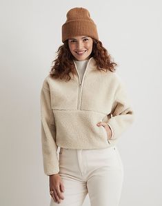 Faux Shearling Half-Zip Pullover Madewell Jacket, Trendy Sweaters, Madewell Sweater, Half Zip Pullover, Pullover Shirt, Pullover Jacket, Quarter Zip Pullover, Zip Sweater, Stylish Fashion