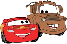 the tow truck and car are ready to be driven by each other in this cartoon