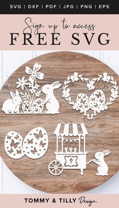 a wooden cutting board with the words, free svg on it and an image of some