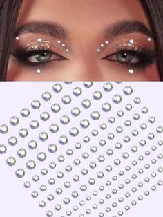 Makeup With Glitter Stones, Diamond Stickers On Face, Face Gems Ideas, Make Up With Diamonds, Face Diamonds, Glitter Body Art, Mermaid Face Paint, Diamond Makeup