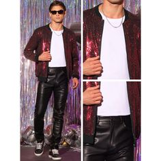 A sequin bomber jacket offers a stylish look that will make you stand out. The sequined jacket is versatile and can be worn as a casual outfit or as a special occasion outfit. Perfect for music festivals, parties, clubs, discos, shows. A sequin bomber jacket becomes a stylish addition to your wardrobe. Mirror Jacket Men, Red Tinsel Jacket, Freddie Mercury Jacket, Celeb Men Jackets Made With Sequnce, Luxury Red Leather Jacket For Men, Floral Print Blazer, Sequin Jacket, Men's Coats And Jackets, Performance Wear