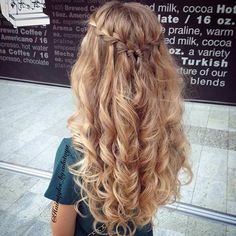 31 Half Up, Half Down Prom Hairstyles Graduation Hair, Curly Prom Hair, Braided Half Updo, Hair 2016, Messy Curls, Medium Curly, Waterfall Braid, Prom Hairstyles For Long Hair, Half Updo