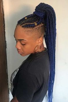 Black Woman Undercut, Mohawk Braids With Shaved Sides, Ponytail With Shaved Sides And Back, Box Braids Shaved Sides, Mohawk Braid Styles, Undercut Braid, Side Shave, Shaved Side, Braids With Shaved Sides