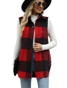 PRICES MAY VARY. Material: womens plaid vest coat made of soft material, lightweight and fashion, casual womens sleeveless shacket jacket crafted from polyester blend Design: button down sleeveless coat jacket outerwear women with lapel collar, front button closure, plaid print, womens outerwear jacket with 2 side pockets for convenience Matches: sleeveless wool blend jacket coat women suitable for casual daily or business outfit wear, perfect to be paired it with jeans, casual pants and leather Trendy Fits, Long Puffer, Plaid Vest, Jacket With Pockets, Flannel Women, Wool Blend Jacket, Long Vests, Outerwear Vest, Jeans Casual