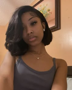 Black Woman Silk Press Bob, Cute Silk Press Hairstyle Short, Relaxed Hair Bob Styles, Cute Short Flat Iron Hairstyles, Back To School Hairstyles Relaxed Hair, Bob Flat Iron Natural Hair, Hairstyles Black Girls Straight Hair, Short Hair Silk Press Hairstyle, Hairstyles For Short Silk Press