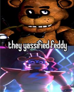 a cartoon bear with the caption, they yassefied teddy