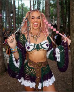 Burn Outfits, Abg Outfits Rave, Forest Rave Outfit, Hulaween Suwannee, Hulaween Festival Outfits, Festival Crochet Outfit, Rave Babe Outfits, Rave Crochet, Boho Rave Outfit