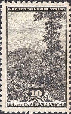 a stamp with the words great smoky mountains on it's front and bottom corner