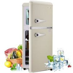 GGTB 3.2 Cu.Ft Two Door Mini Fridge with Freezer, Compact Retro Refrigerator for Dorm, Office, Bar, RV, Bedroom, Cream, GB-FLS-80-CREAM Adjust the temperature according to different seasons In Summer, both indoor and outdoor temperatures are high, and we can adjust them to between 2 and 3 gear. If the temperature of the refrigerator is set too low and set to 4th or 5th gear, the compressor will continue to work and the load will be too heavy, affecting the lifespan of the refrigerator. In Winter Big Mini Fridge, Cute Mini Fridge In Bedroom, Bedroom Fridge, Mini Fridge Freezer, Mini Fridge In Bedroom, Bedroom Cream, She Shed Interior, Small Fridge, Vintage Fridge