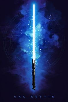 a movie poster for star wars the rise of sky walker with a blue light saber