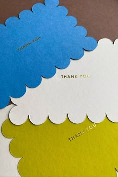 thank you cards with blue and green clouds on them