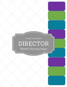 the director weekly planner is shown in purple, green and blue