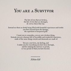 the poem you are a survivor written in black ink