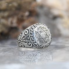 Solomon's Seal Ring, Solomon Seal Silver Ring, Star of David Ring, Men's Handmade Silver Ring, 925 Sterling Silver Ring, Best Gift ✦ Details ✦ * Material: 925 Sterling Silver * Weight: 10,00grams * Sides oxidized * Stamp: 925 * Available sizes; 5 US to 16 US. Contact me if you need any other size! ✦ Shipping ✦ * Processing time: 1-3 business days. * This item ships from my Turkish workshop in Istanbul. * Add your phone number in address box for a smoother delivery. That makes courier personnel's Solomon Seal, David Ring, Solomons Seal, Seal Ring, Handmade Silver Ring, Luxury Gift Box, Silver Rings Handmade, Star Of David, Cleaning Jewelry