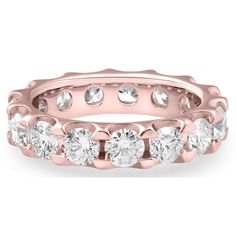 a rose gold ring with round cut diamonds