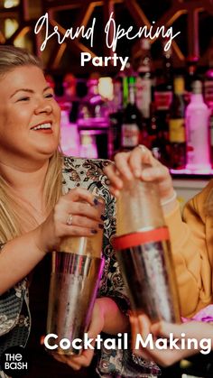 two women sitting at a bar and one is holding a cocktail shaker