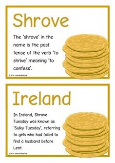 there are two pictures with words in the same language, and one has an image of a stack of cookies