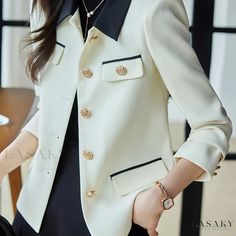 Lasaky - Womens Contrast Trim Single Breasted Blazer: Stylish Long Sleeve Outerwear for Fall & Winter Style Scrapbook, Single Breasted Blazer, Ladies Blazer, Long Sleeve Outerwear, Autumn Fashion Casual, Long Sleeve Blazers, Breasted Blazer, Blazer Fashion, Winter Coats Women