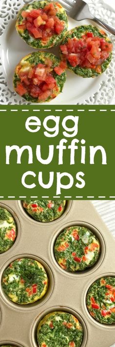 egg muffin cups with spinach and tomatoes in them