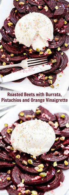 roasted beets with burrata, pistachios and orange vinaigrete