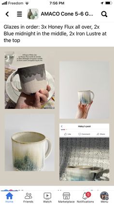 an instagram page with photos and text about the same item in each section, including coffee mugs