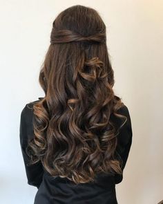 27 Prettiest Half Up Half Down Prom Hairstyles for 2021 Prom Half Uo Half Down, Dark Brown Hair Half Up Half Down, Prom Hairstyles Half Up Half Down Brown Hair, Half Up Half Down Hair Dark Brown, Elegant Prom Hair, Brown Wavy Hair Half Up Half Down, Formal Hair Down, Half Down Prom Hairstyles, Half Up Half Down Prom