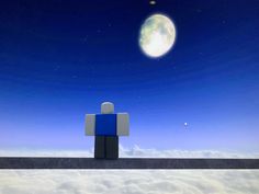 a person standing on top of a building in the sky with a moon behind them