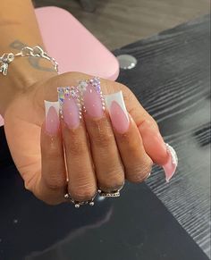 tai Duck Nails, Baddie Nails, Girly Acrylic Nails, French Tip Acrylic Nails, Her Nails, Short Square Acrylic Nails, Long Acrylic Nails Coffin, Acrylic Nails Coffin Pink