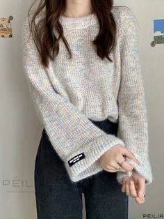 Peilia - Classic Crew Neck Knitted Pullover Sweater: Stylish Long Sleeve Sweater for Fall & Winter, Ladies Fashion Wear Maxi Dresses Fall, Fitted Maxi Dress, Crop Top And Shorts, Mixed Colors, Knitted Pullover Sweaters, White Casual, Fashion Wear, Knitwear Women, Knitted Pullover