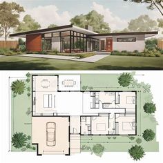 two different views of the same house from each side, one with an open floor plan and