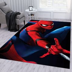 a spider man rug in a living room