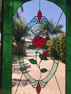 Beveled Glass Window, Glass Flower Art, Cabinet Insert, Stained Glass Rose, Single Red Rose, Glass Painting Designs, Stained Glass Window Panel, Stained Glass Flowers, Stained Glass Panel