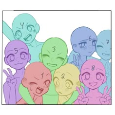 an image of cartoon characters giving the peace sign in front of their heads and hands