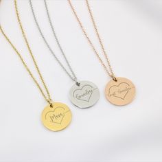 "Mothers day necklace with a beautiful sparkly 1.5mm cable chain! * Main material: stainless steel * Finish: mirror polished or brushed * Plating: gold- plated with 14k gold * Size of pendant: 20 x 20mm * Length of chain: 16\"-24\" * Nickel free, hypoallergenic! * Beautiful personalized gifts for mom! * Safe to wear in the shower or at the gym! For all moms, who go above and beyond for her kids, this is a perfect meaningful gift to show how special all our mothers are. Beautiful, dainty round shaped pendant made from high quality stainless steel with 14K gold or rose gold plating. You can have this beautiful gift personalized with a special message, date, name or anything else you may like, I can engrave on both sides. This timeless classic will be sure to please! The main material is stai Mother's Day Gift Jewelry With Cable Chain, Everyday Round Heart Necklace For Mother's Day, Mother's Day Gift Cable Chain Necklace, Everyday Heart Necklace For Mother's Day, Stainless Steel Necklaces For Mom On Valentine's Day, Valentine's Day Stainless Steel Necklace Gift For Mom, Valentine's Day Gift For Mom: Stainless Steel Necklaces, Valentine's Day Gift For Mom: Stainless Steel Necklace, Laser Engraved Necklace For Mother's Day