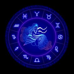 the zodiac sign and astro wheel in blue light