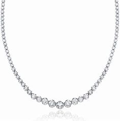 5 ctw to 10 ctw Round Lab Grown Diamond Graduated Riviera Fashion Tennis Necklace (G-H Color / VS2-SI1 Clarity) STUNNING DIAMOND TENNIS NECKLACE FOR WOMEN: Attract all eyes with this jaw-dropping set of lab grown diamond round cut diamond tennis necklace made from 14K white gold. Featuring the iconic round cut, this beautiful tennis necklace is placed in prong setting for a sturdy and balanced look. The lobster-claw clasp ensures that it is extremely secure for daily wear. The 5.00 carat diamond Gia Certified Fine Jewelry Necklaces For Formal Occasions, Luxury Gia Certified Diamond Necklace For Formal Occasions, Formal Gia Certified Round Necklaces, Elegant Gia Certified White Diamond Necklace, Elegant White Gia-certified Diamond Necklace, Elegant White Gia Certified Diamond Necklace, Formal Gia Certified Diamond Necklace, Gia Certified Classic Round Diamond Necklace, Classic Round Gia Certified Diamond Necklace