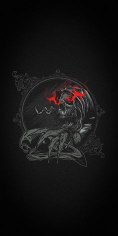 a black background with an image of a demon in the center and red flames coming out of its mouth